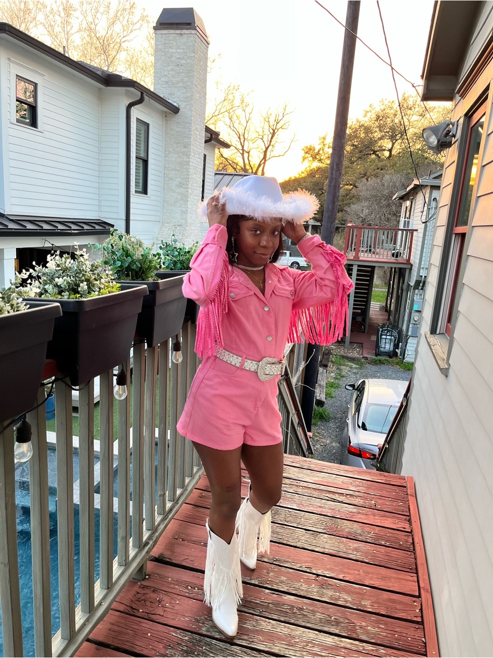 Western Pink Long-Sleeve Romper One-Piece